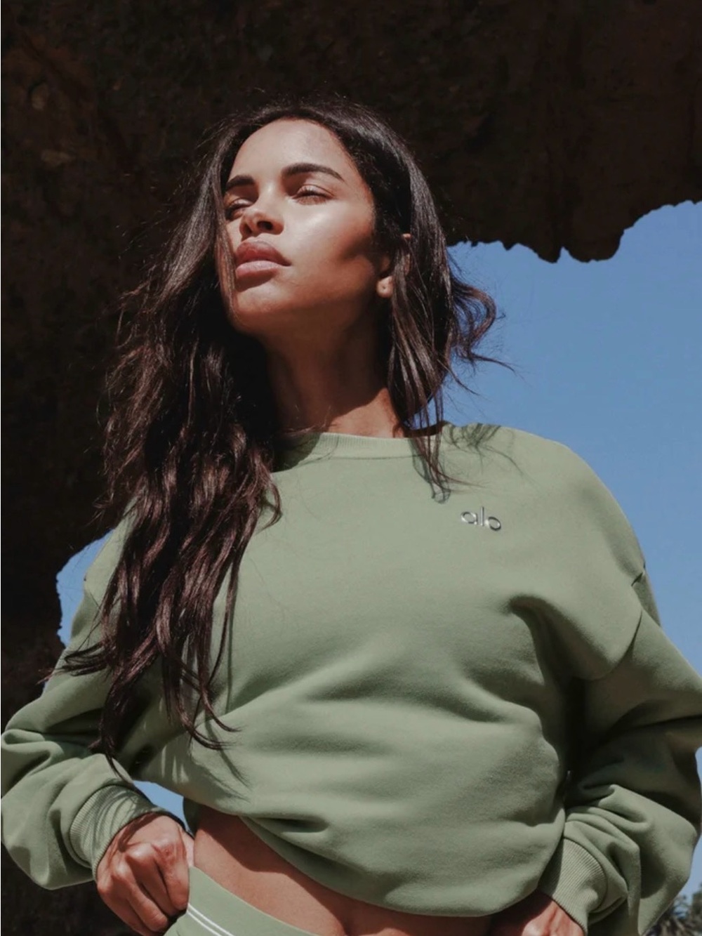 ALO Yoga Sage Green Cropped Crewneck Sweatshirt